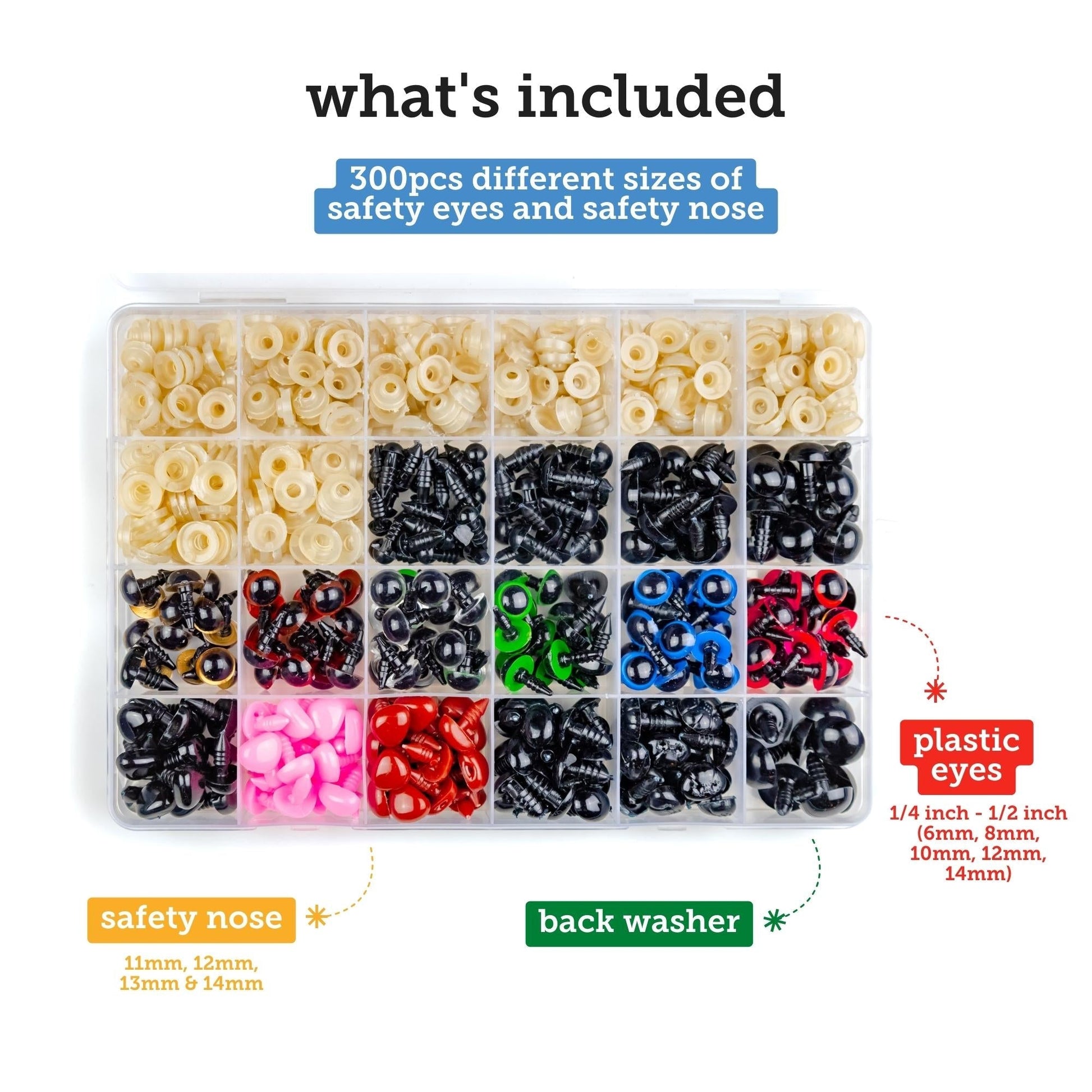Image of What's Included in the Bulk Safety Eyes Set | Caption-What's Included in the Bulk Safety Eyes Set