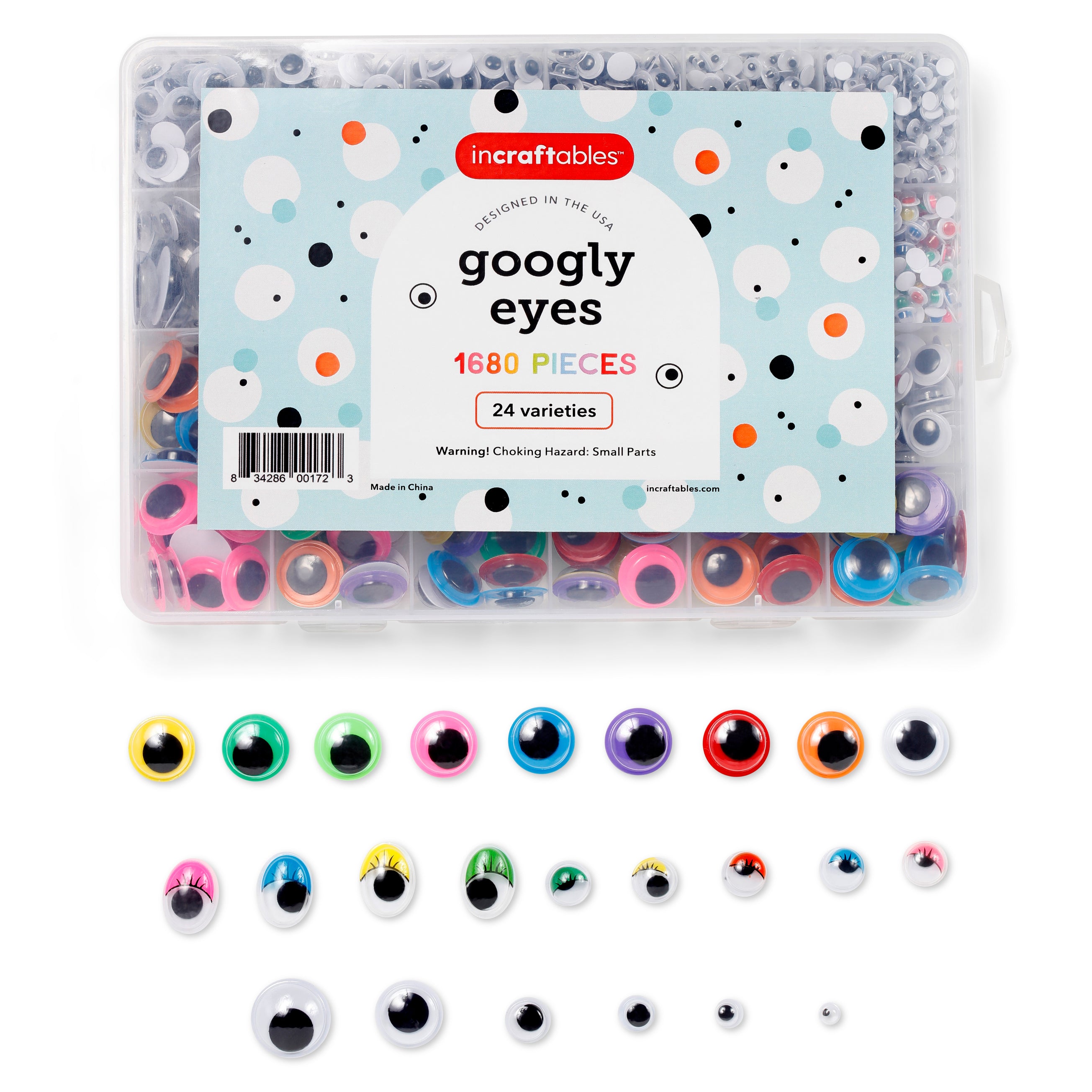 Incraftables Googly Eyes 1680 Pcs (Self Adhesive) Set. Best Small, Large Colorful Sticky Wiggle Eye for DIY Arts, Crafts (4 mm to 18 mm). 30